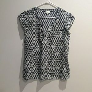 Joie navy, white and yellow ikat print blouse